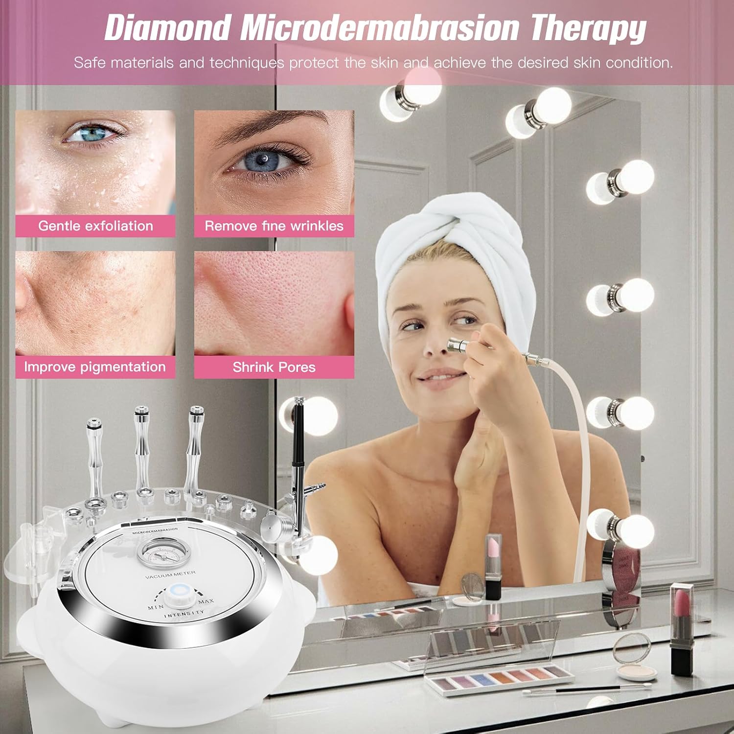 3 in 1 Diamond Machine, TopDirect Facial Skin Care Salon Equipment Beauty Device with Spray Gun (Strong Suction Power: 65-68cmhg)