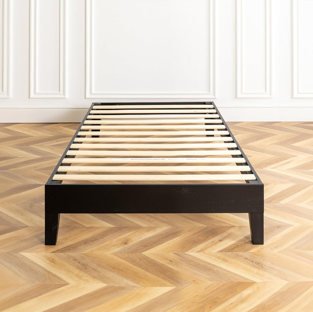 Mellow Naturalista Grand 12 Inch Solid Wood Platform Bed with Wooden Slats, Easy Assembly, Twin, Black