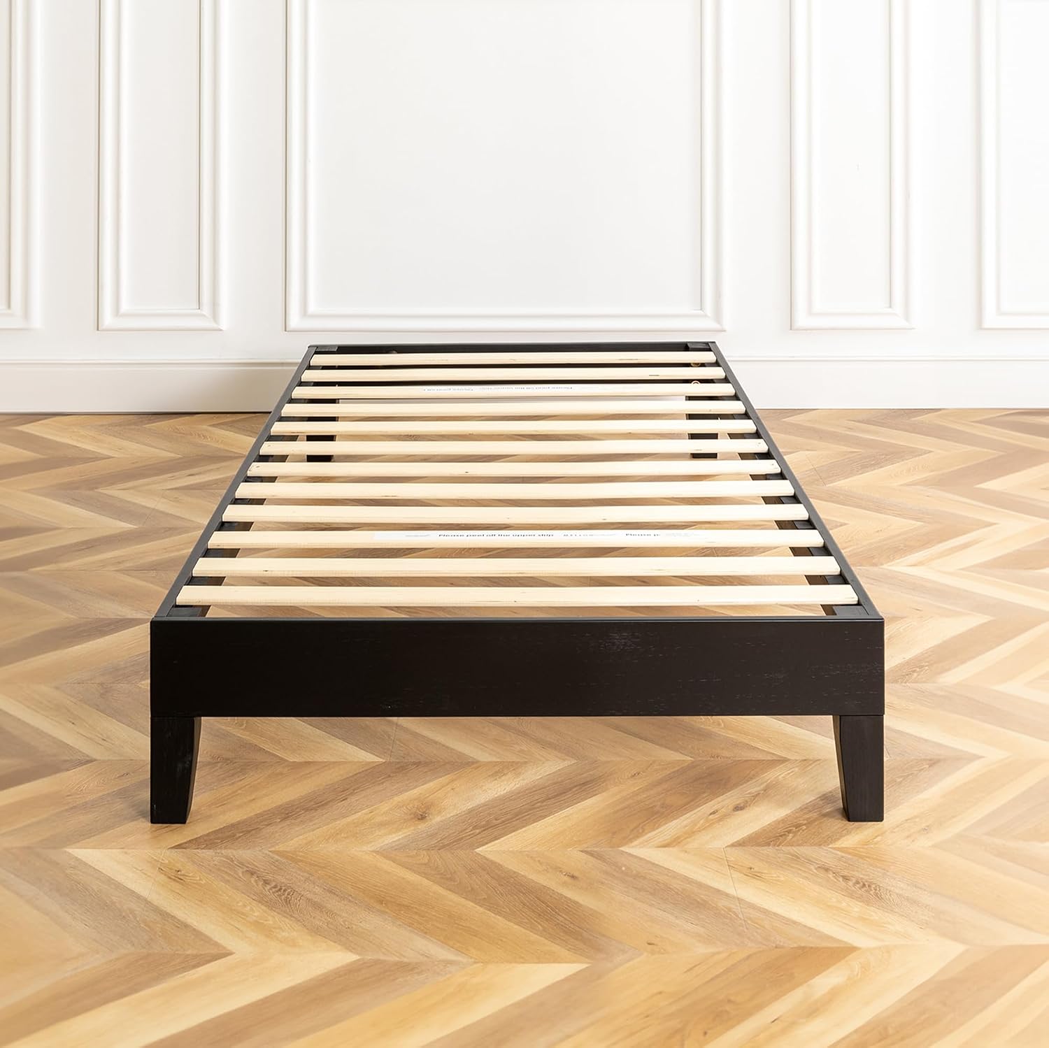 Mellow Naturalista Grand 12 Inch Solid Wood Platform Bed with Wooden Slats, Easy Assembly, Twin, Black
