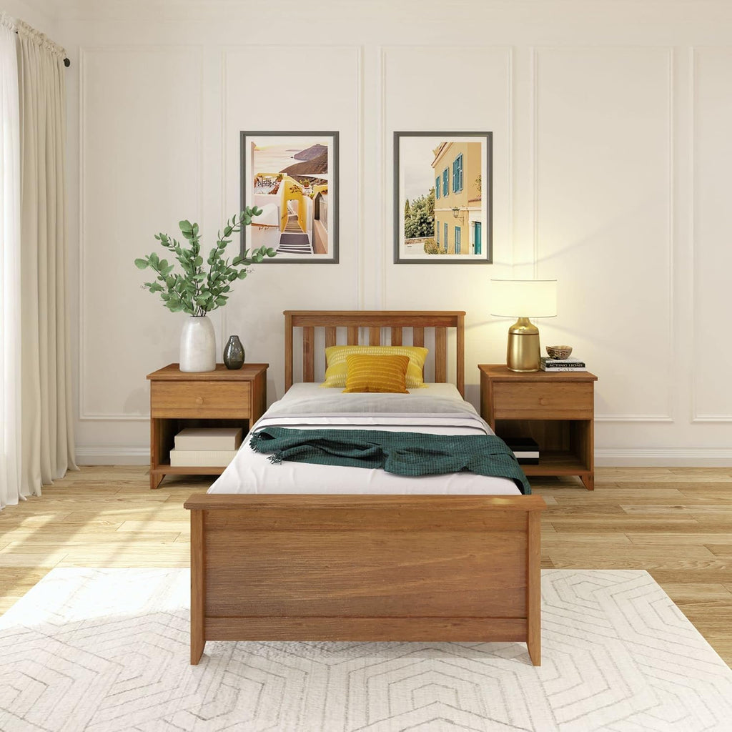 Plank+Beam Solid Wood Twin Bed Frame, Platform Bed with Headboard, Pecan