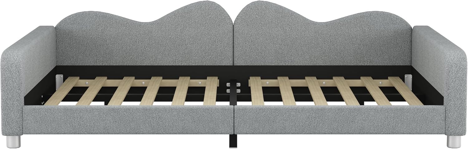 Upholstered Daybed, Sherpa Fabric Sofabed with Cloud-Shaped Backrest, No Box-Spring Needed, Full Size, Gray