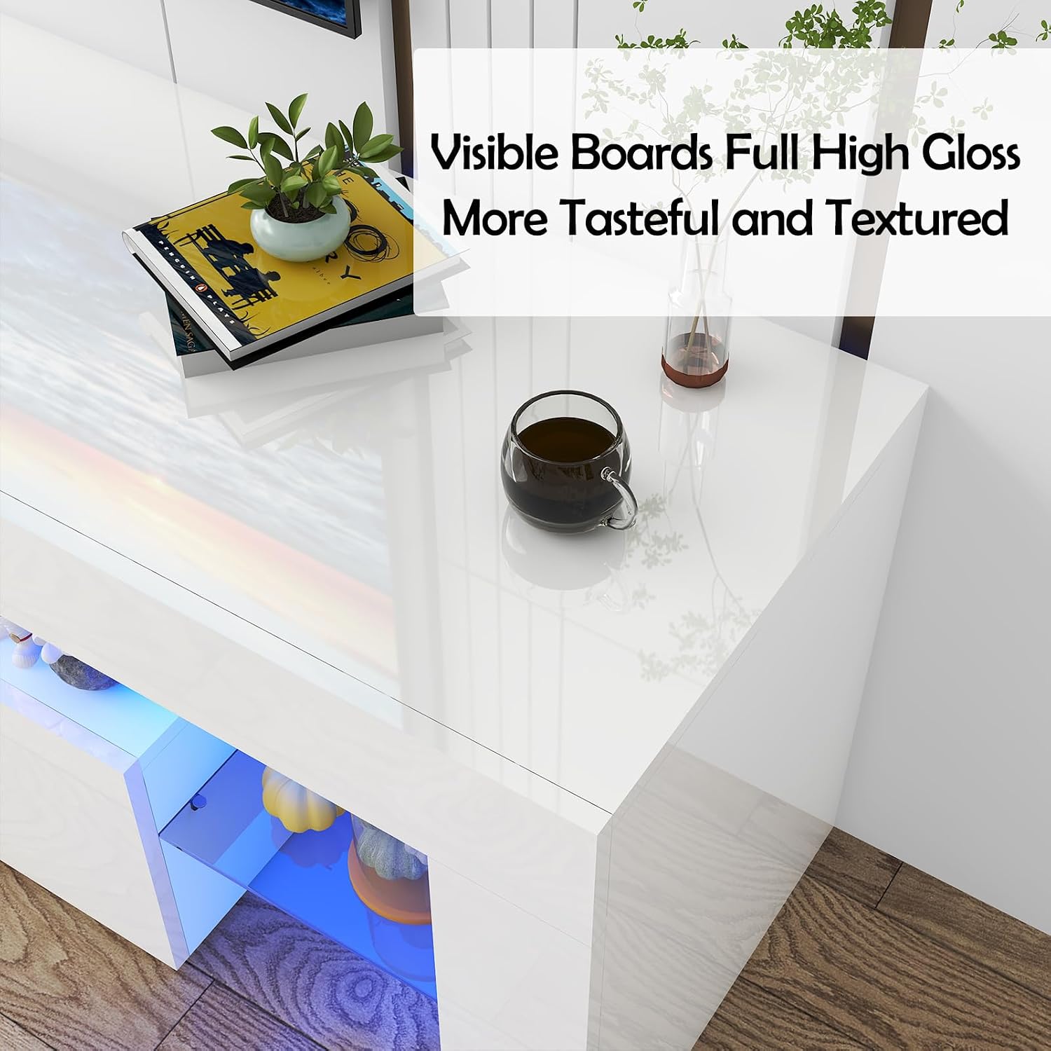 Vinctik 6&Fox LED TV White Stand for 55/60/65inch TV,Modern Entertainment Center with 2 Storage Drawers and LED Light, High Glossy TV Console,TV Table Media Furniture (63inch, White 1)