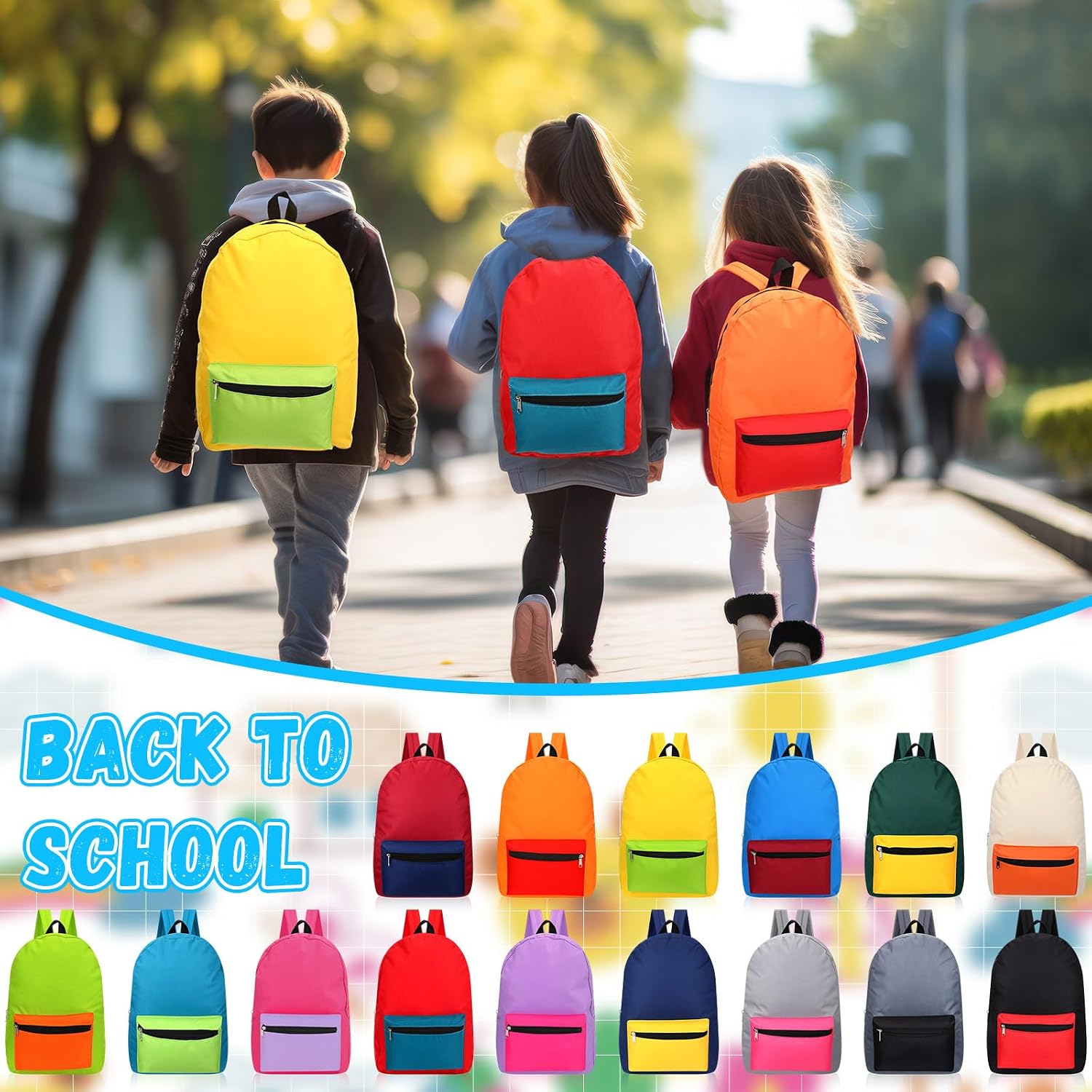 Sweetude 30 Pcs Backpack in Bulk 16' School Bookbags for Kids Lightweight Girls Boys Student Casual Kits (Trendy Patchwork)