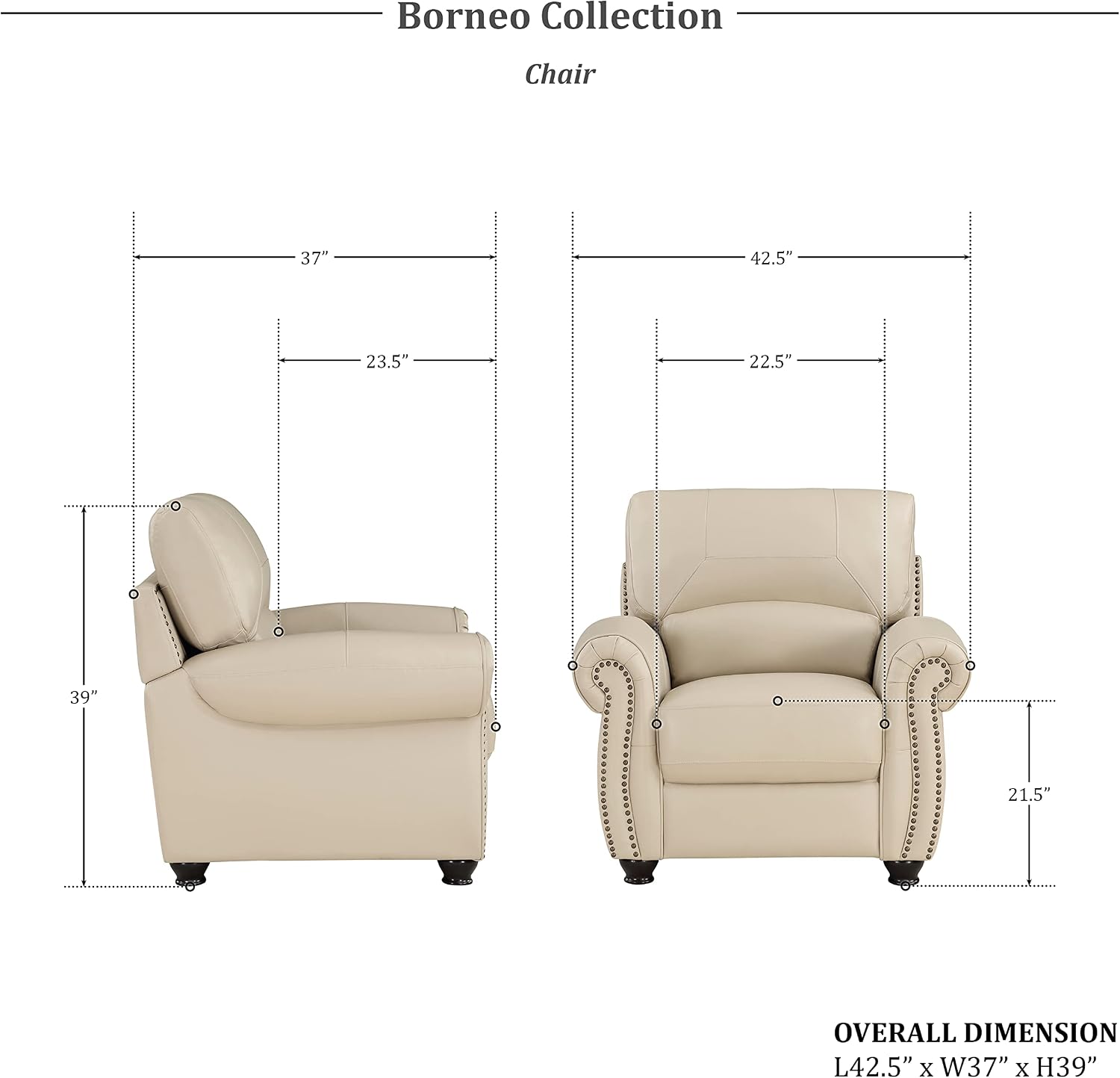 Lexicon Leather Match Sofa Set, Top Grain Leather Match Living Room Furniture Sets, Include Sofa Couch, Loveseat and Arm Chair, 3-Piece Set, Cream