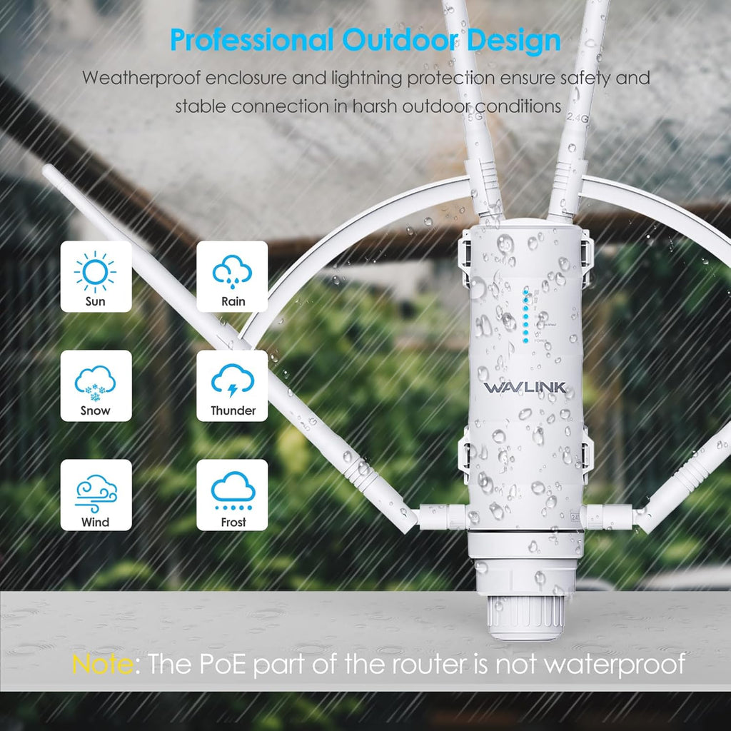WAVLINK AC1200 Outdoor Mesh Extender/Router,Long Range IP65 Waterproof WiFi Repeater with Passive/Active POE,Support Fat/Fit AP,Dual Band 5G+2.4G,4x7dBi Omni Antenna,Enterprise-Grade Encryption