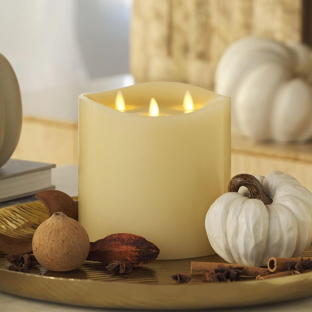 Luminara Tri-Flame Flameless LED Candle, Ivory 5.8' x 5.7', Moving Flame Real Wax Home Decor Battery Operated Emergency Light, Religious Ceremony Safe