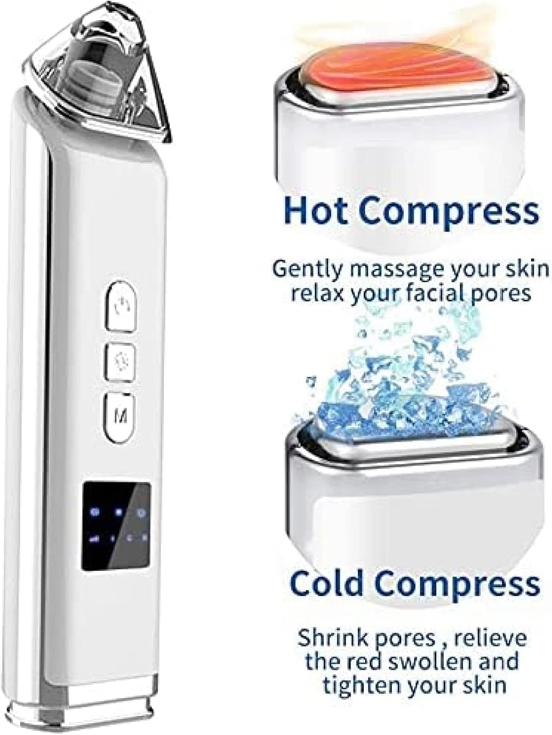 Blackhead Remover Vacuum Electric Acne Comedone Extractor, Facial Pore Deep Cleaning Tool with Hot and Cold Compress Adjustable Suction Power, 5 Replacement Probes,3POUR3