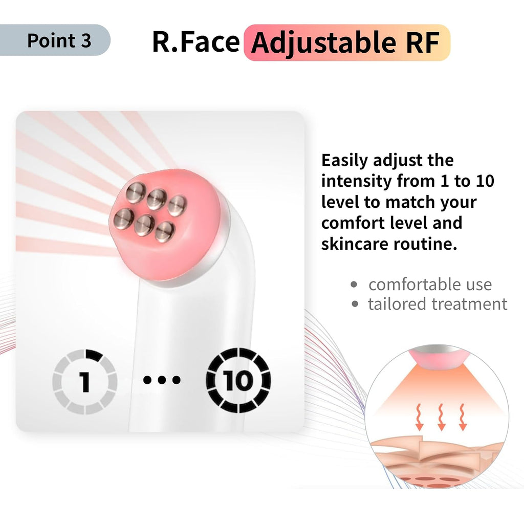 Face & Neck Beauty Device with Dual Light Modes, Vibration Massage & 10 Intensity Levels, Rechargeable Cordless Skincare Tool (RFace Series) | Made in Korea