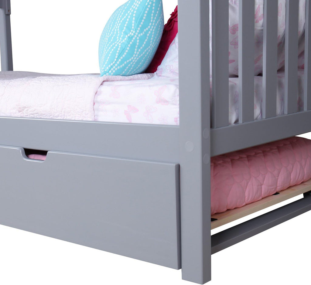 Max & Lily Bunk Bed, Twin-Over-Twin Wood Bed Frame For Kids With Trundle, Grey