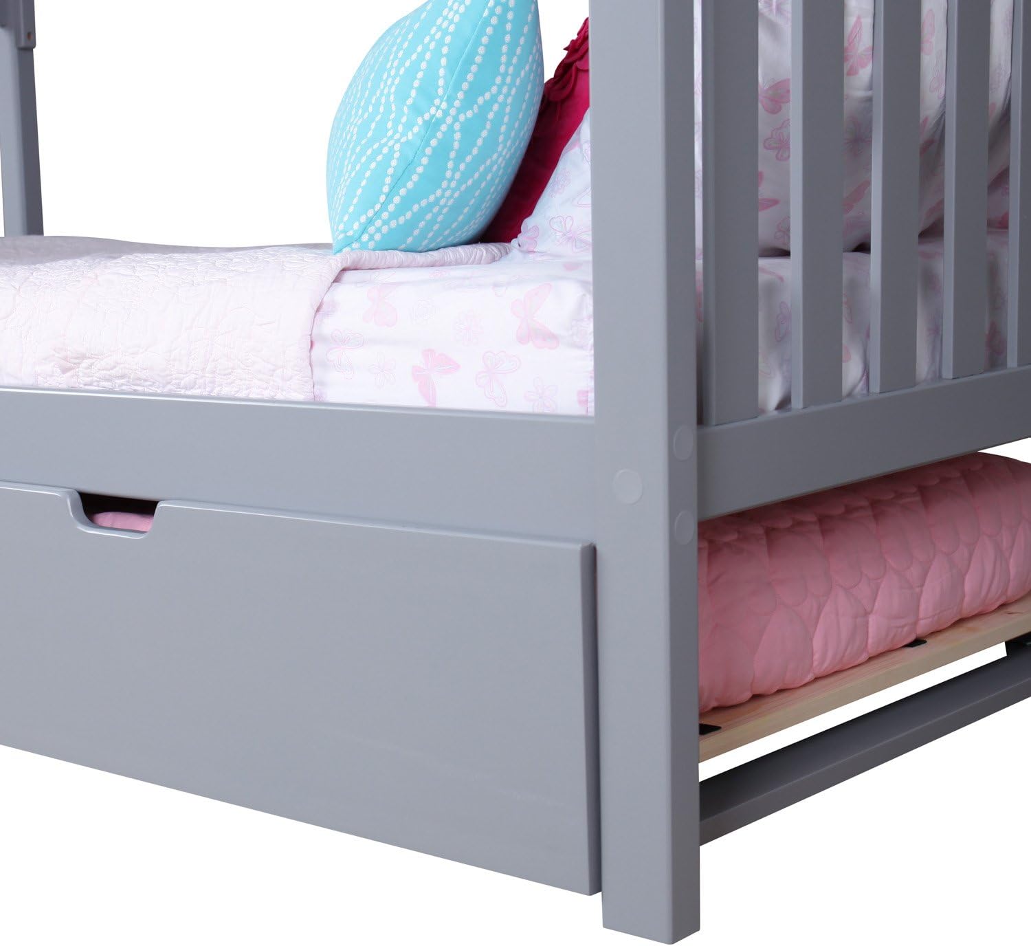 Max & Lily Bunk Bed, Twin-Over-Twin Wood Bed Frame For Kids With Trundle, Grey
