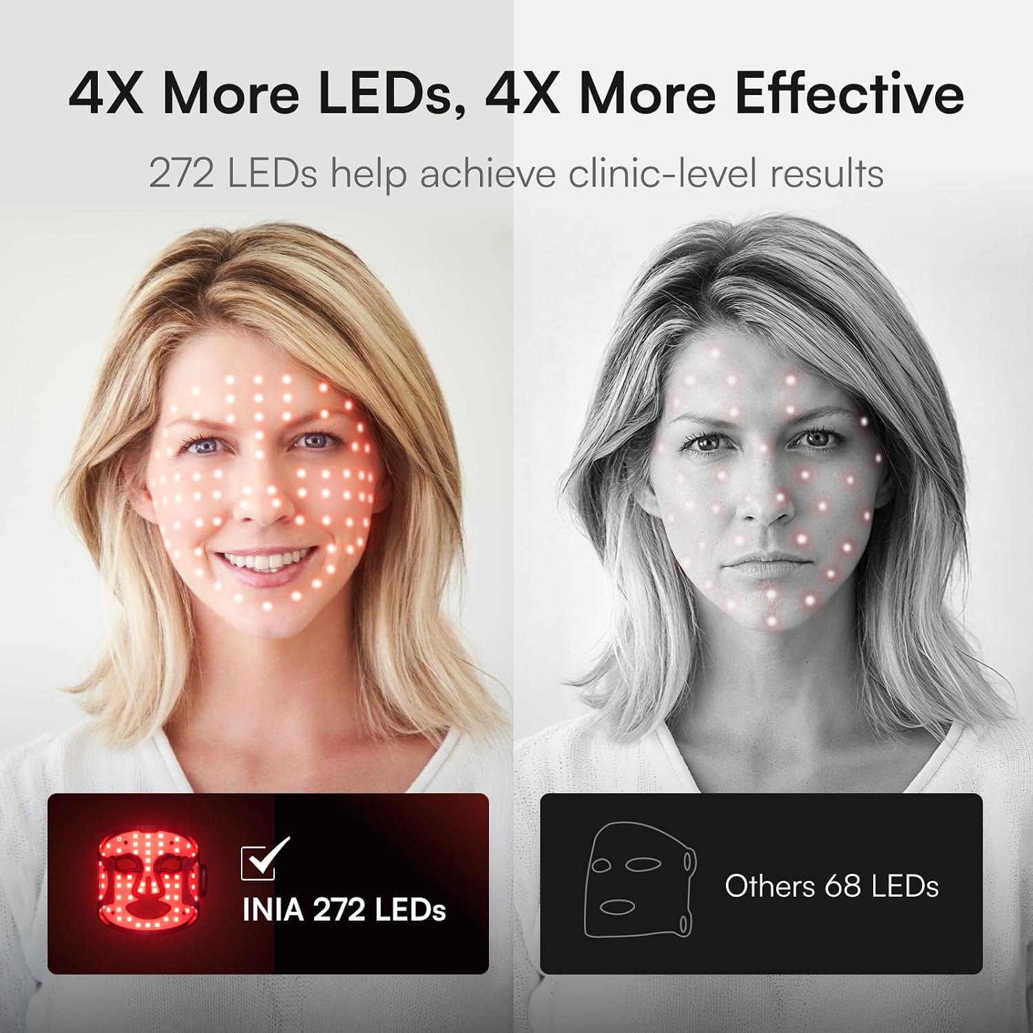INIA Red Light Therapy Mask for Face, Glow Wireless LED Face Mask Light Therapy with Near-Infrared Red Light (NIR), Rechargeable and Ergonomic Design for Home & Travel