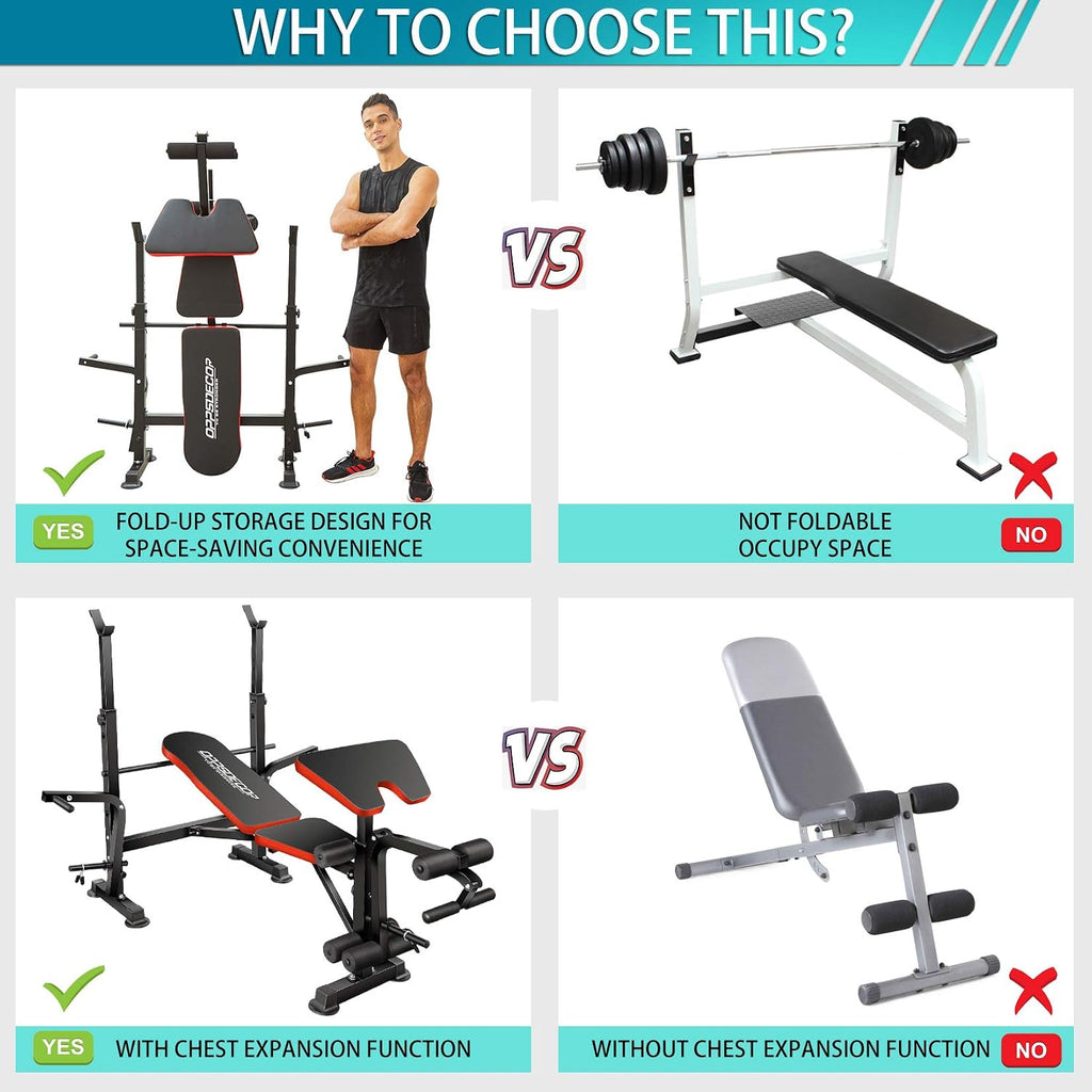 Angotrade 600lbs Adjustable Olympic Weight Bench Set with Squat Rack Foldable Workout Bench Press Set with Preacher Curl & Leg Developer for Full-Body Workout