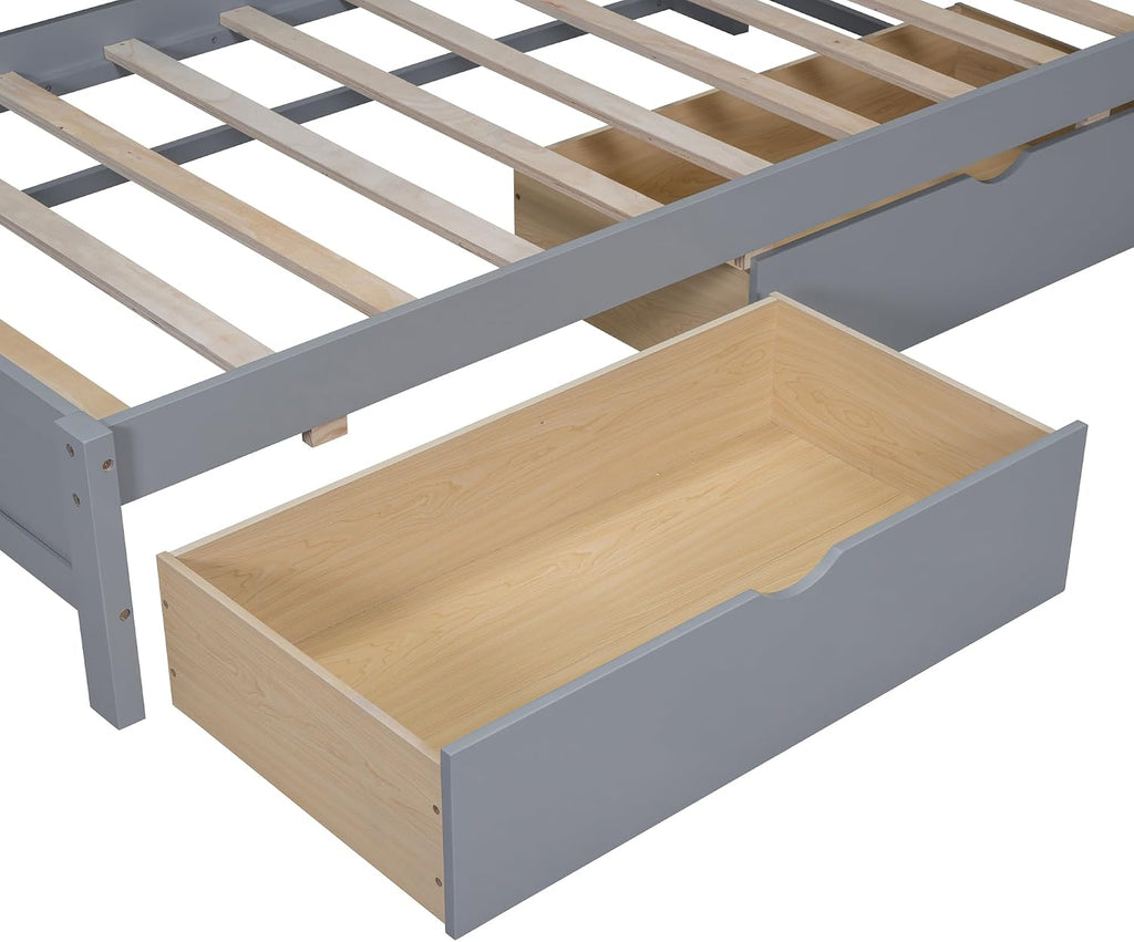 Twin Size Daybed with 2 Drawers,Minimalist Wooden Sofa Bed Frame with Storage Shelf and USB Charging Ports for Bedroom, Studyroom, Guestroom, Livingroom (Grey-wd56)