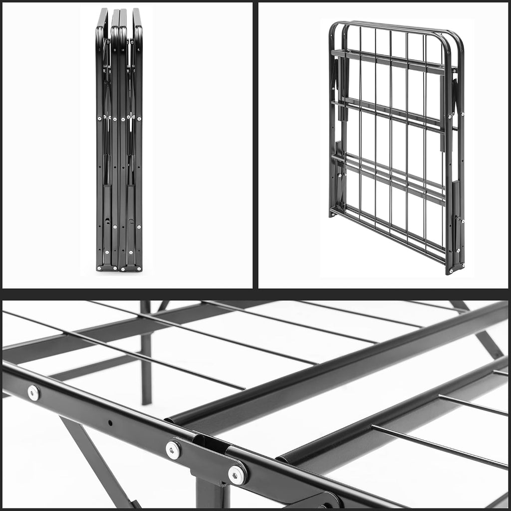Nutan, 14-Inch Foldable Metal Platform Bed Frame with Tool Free Setup, Sturdy Steel, No Box Spring Needed, Full, Black