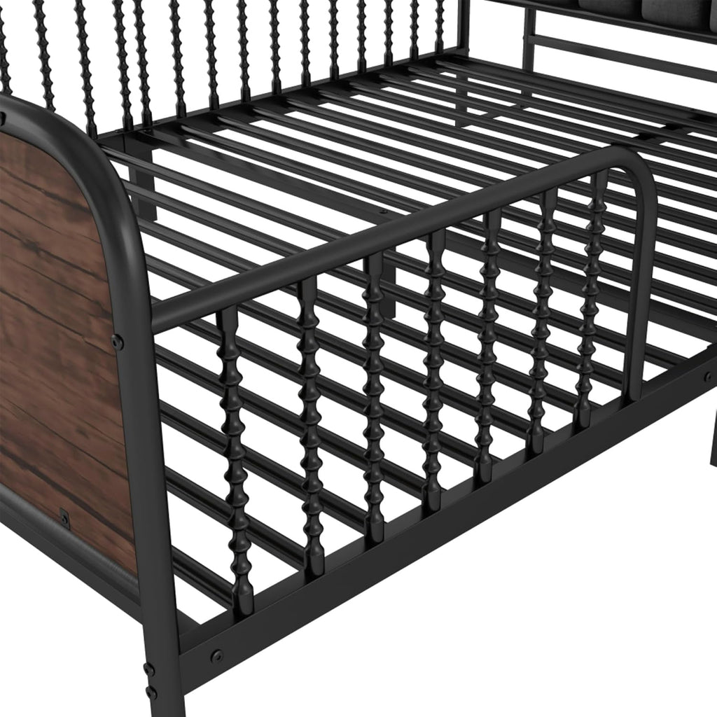 Modern Upholstered Platform Bed Frame with App Controlled LED Lights Storage Headboard Full Length Guardrails Low Profile Design Metal Structure for Bedroom (Black,Full)