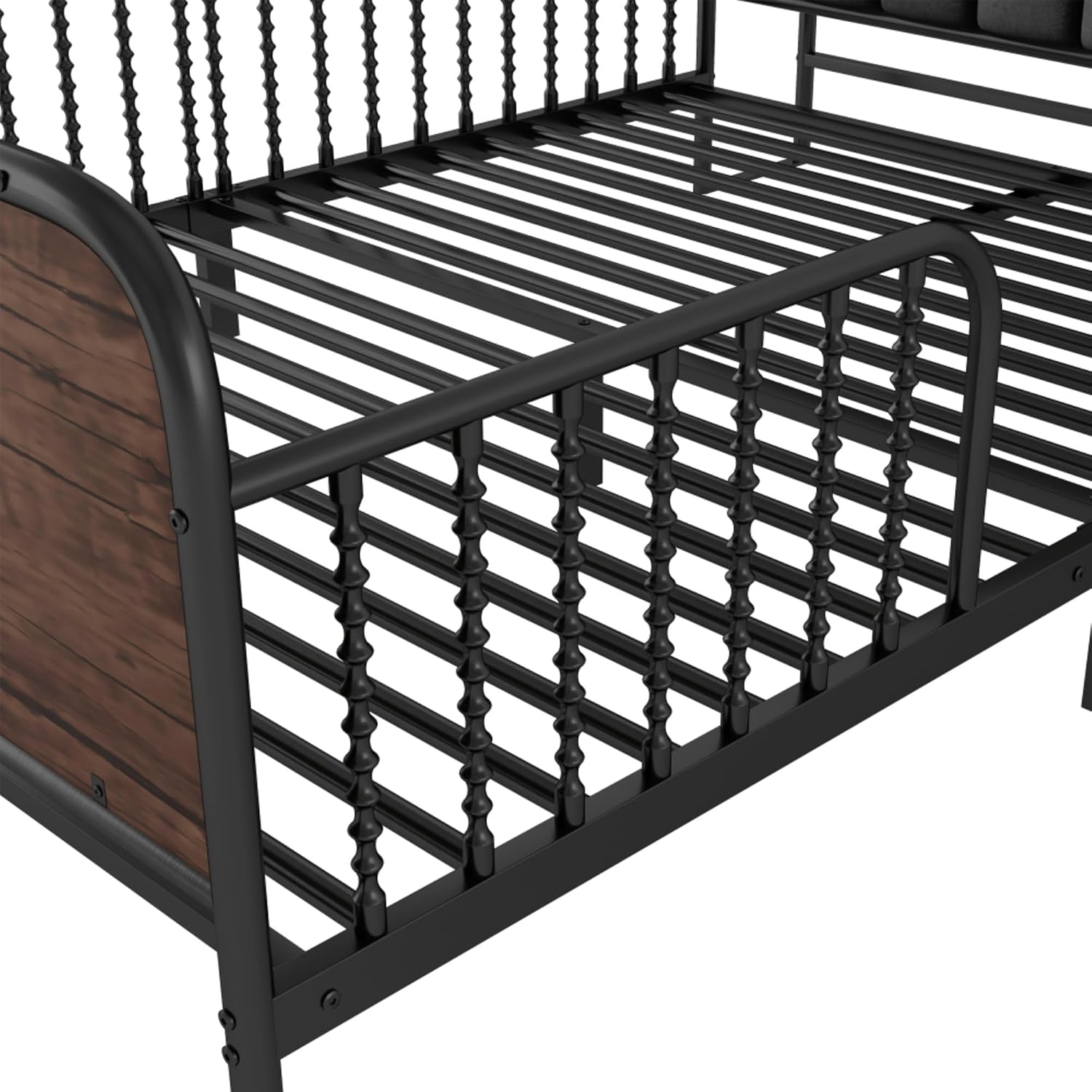 Modern Upholstered Platform Bed Frame with App Controlled LED Lights Storage Headboard Full Length Guardrails Low Profile Design Metal Structure for Bedroom (Black,Full)