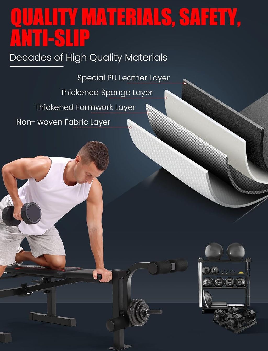 OPPSDECOR Adjustable Weight Bench Set with Squat Rack, 3 Sec Folding Workout Bench for Full Body Exercise, 600LBS All-in-One Bench Press with Leg Curl & Leg Extension, Incline Decline Flat Home Gym Bench for Teens Adults