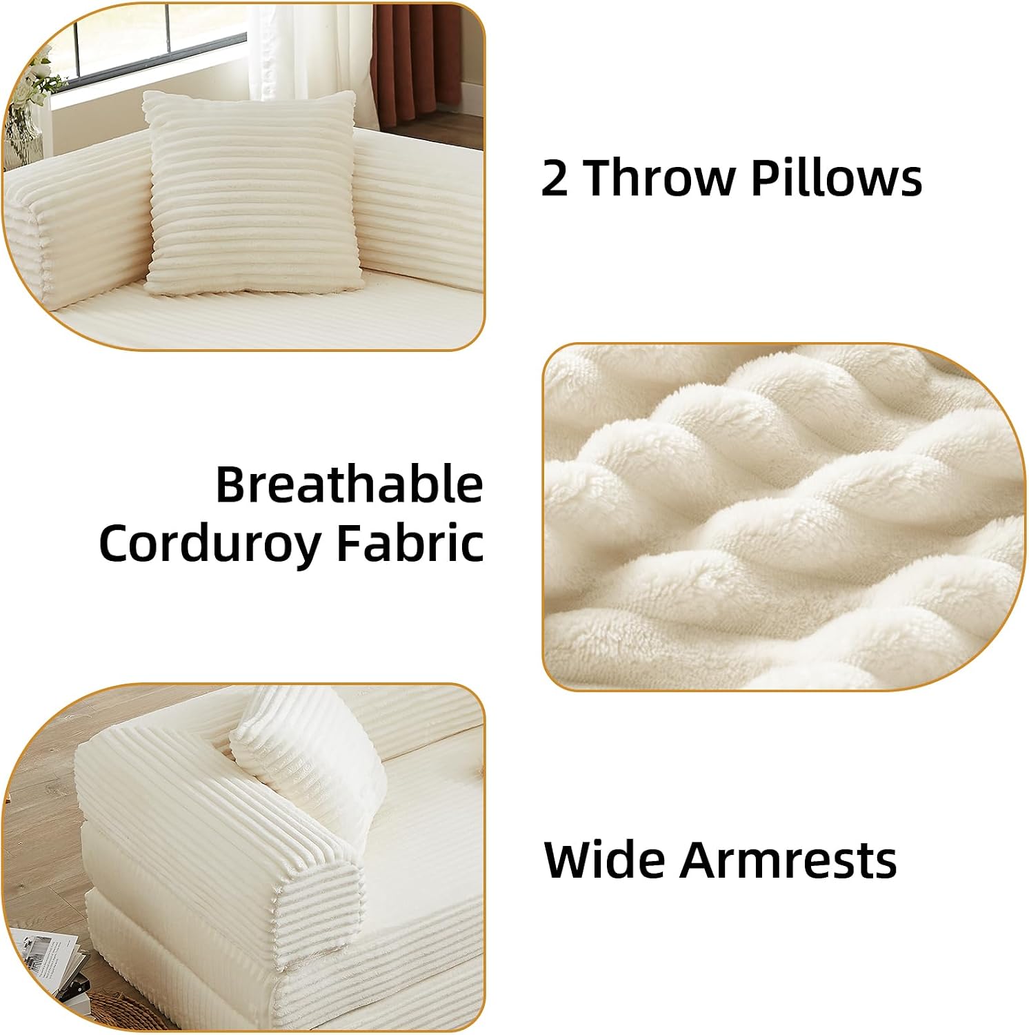 Convertible Folding Sofa Bed,Fold Out Floor Sofa Couch with Fixed-Shape Frame,Corduroy Foldable Mattress Cloud Couch for Living Room Bedroom (Off White, 78 Inch)