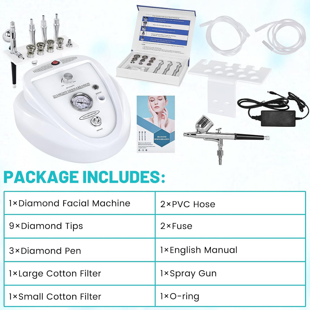 2 in 1 Diamond Micro der-ma-bra-sion Machine, Yofuly 0-68cmHg Suction Power Professional Diamond Glow Facial Machine with Spray Kit, Facial Skin Care Equipment for Home Use
