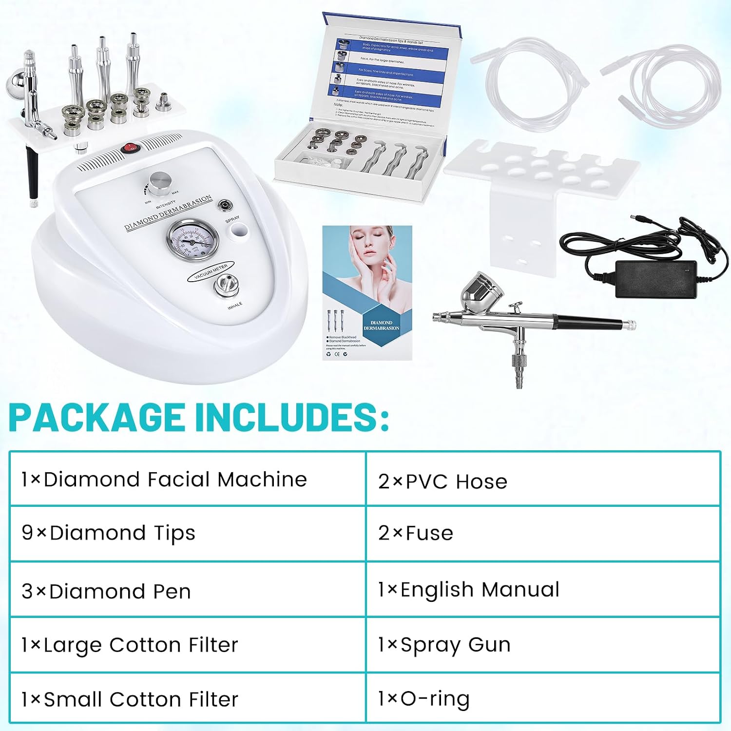2 in 1 Diamond Micro der-ma-bra-sion Machine, Yofuly 0-68cmHg Suction Power Professional Diamond Glow Facial Machine with Spray Kit, Facial Skin Care Equipment for Home Use