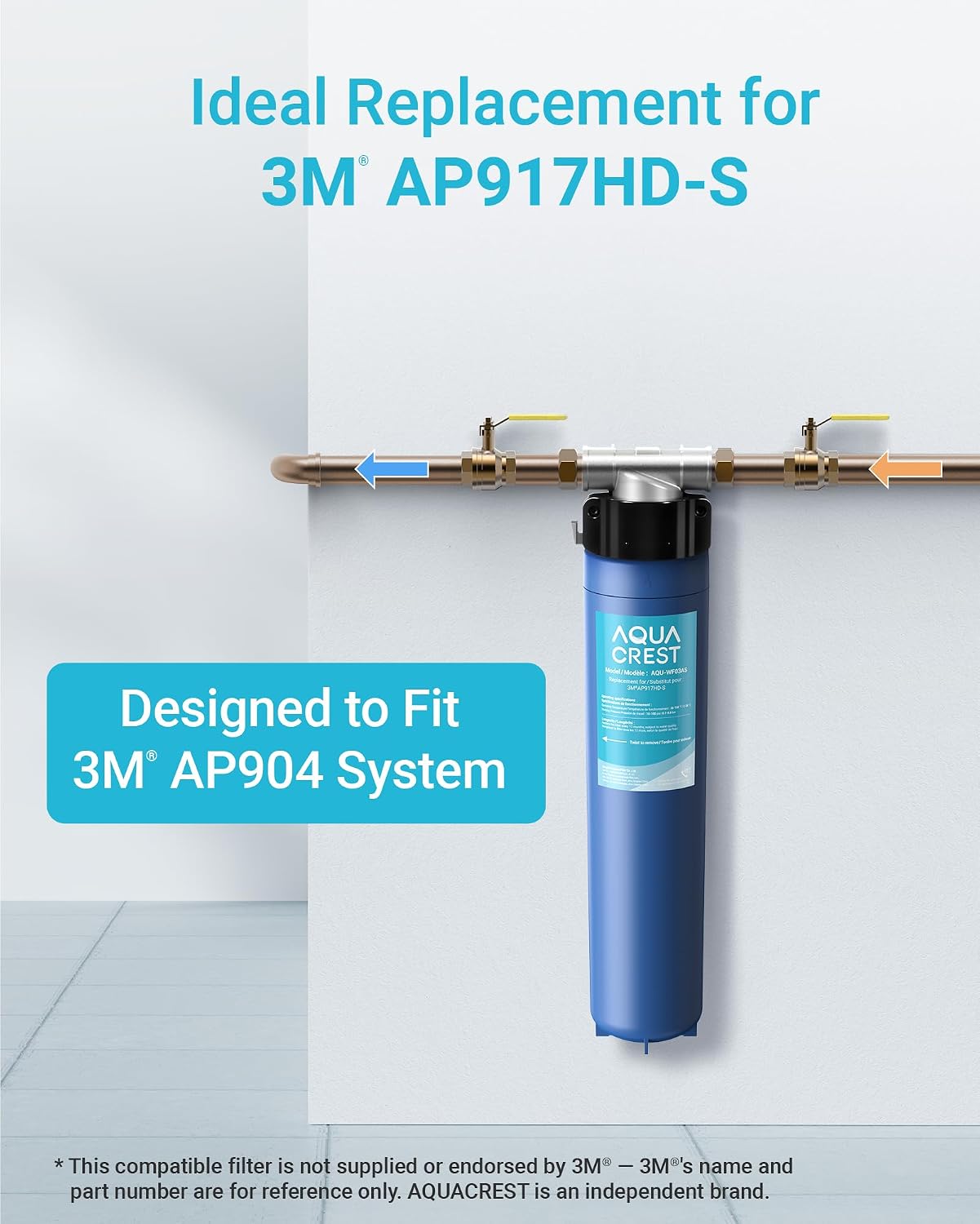 AQUA CREST AP917HD-S Water Filter, Replacement for Aqua-Pure® AP917HD-S, 3M® Aqua-Pure® AP904 System, Inhibits Scale, Reduces Chlorine Taste and Odor, 100000 Gallons