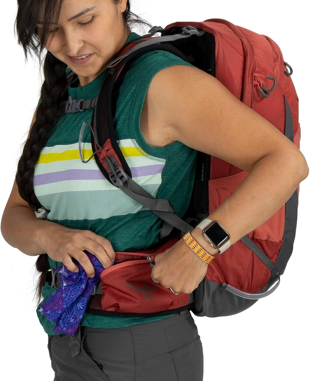 Osprey Tempest 22L Women's Lightweight Hiking Backpack - Small Daypack for Travel & Camping, Red Pampas/Coal Grey