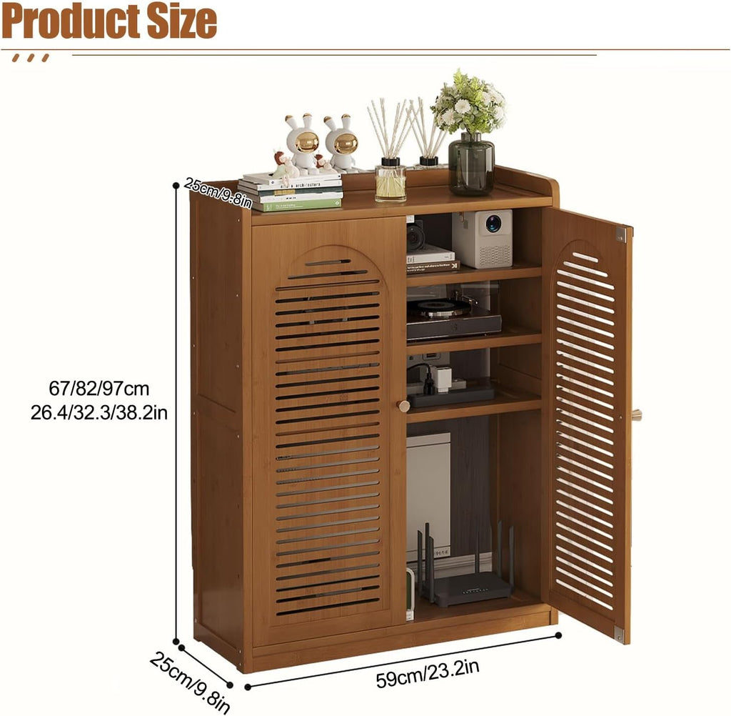 HARELA Decorative WiFi Router Storage Cabinet, WiFi Router Hidden Box with Ventilation & Cable Management, Home Media Storage Cabinet for Office & Living Room(Brown B,32.3x23.2x9.8in)
