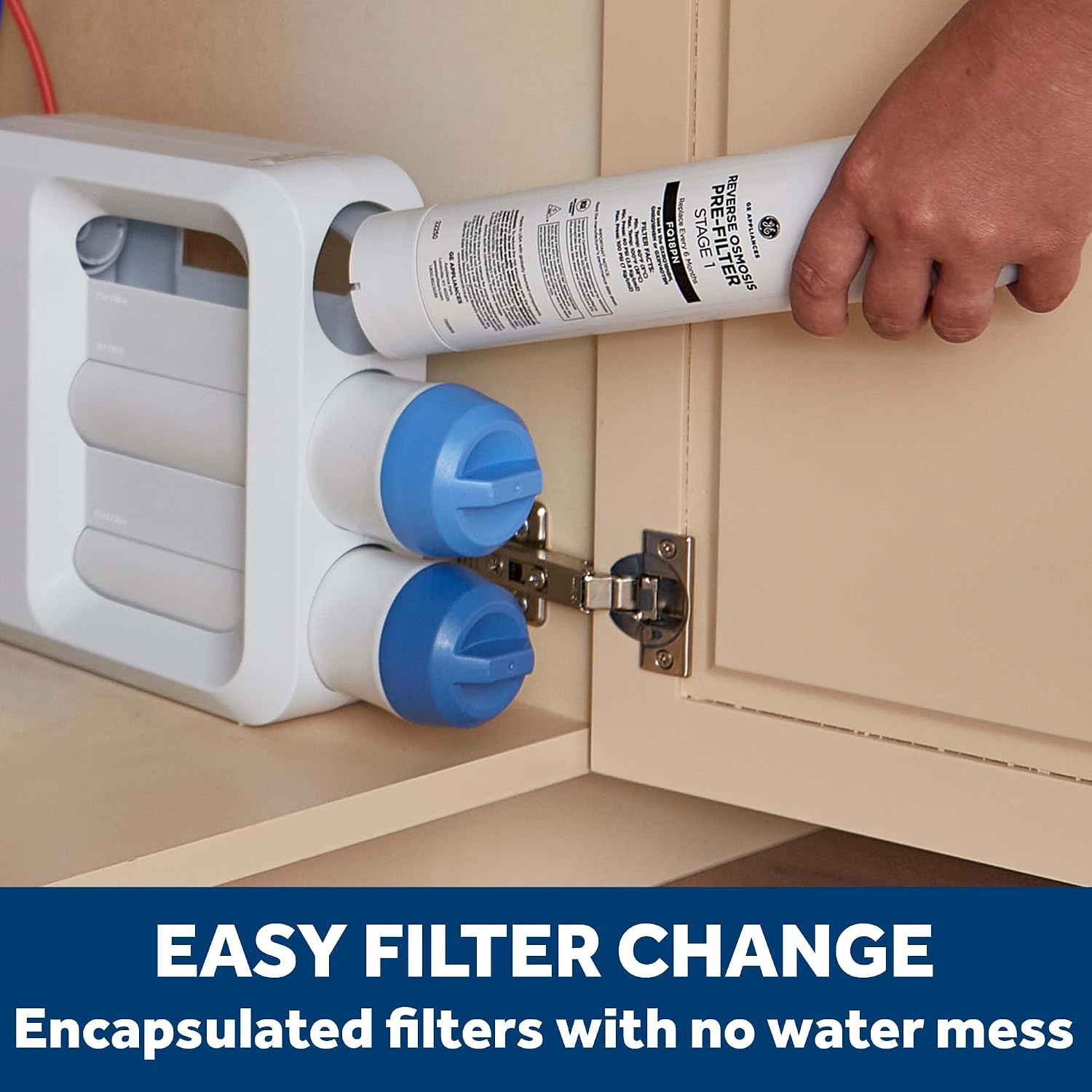 GE 3 Stage Reverse Osmosis Under Sink Water Filtration System with Faucet, Reduces Lead, Chlorine, Arsenic & More, Replace Filters (FQ18PN, FQ18MN, FQ18RT) Every 6/12 Months, GXRQ18NBN