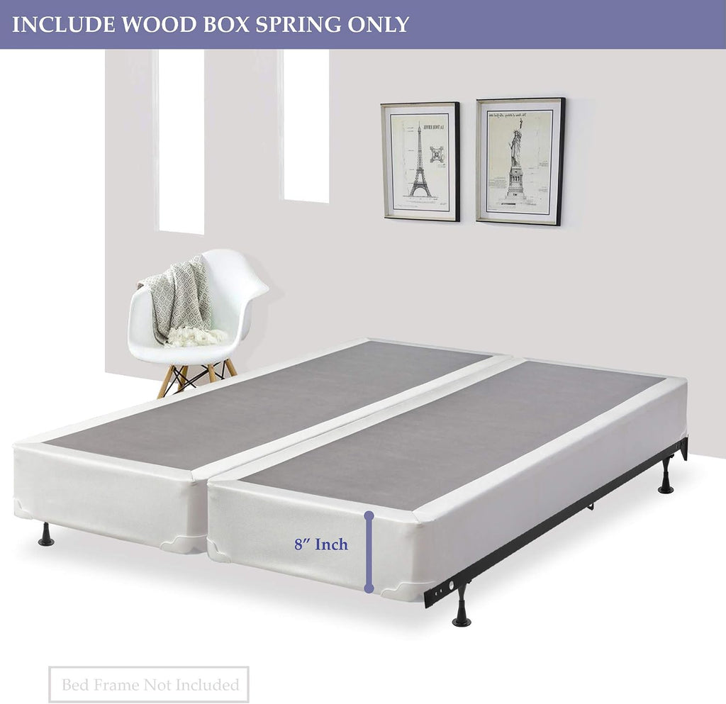 8-Inch Fully Assembled Split Wood Traditional Box Spring/Foundation for Mattress Set, Queen, White