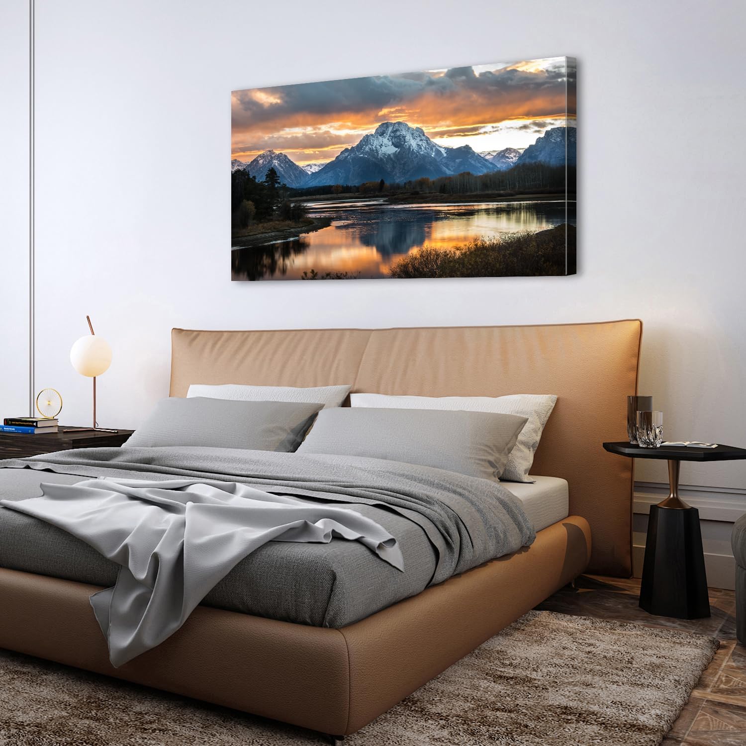 Large Mountain Wall Art for Living Room Sunset Nature National Park Posters Grand Teton Landscape Wall Decor Snake River Wyoming Scenery Canvas Prints Artwork for Bedroom Office Home Decoration 30x60'