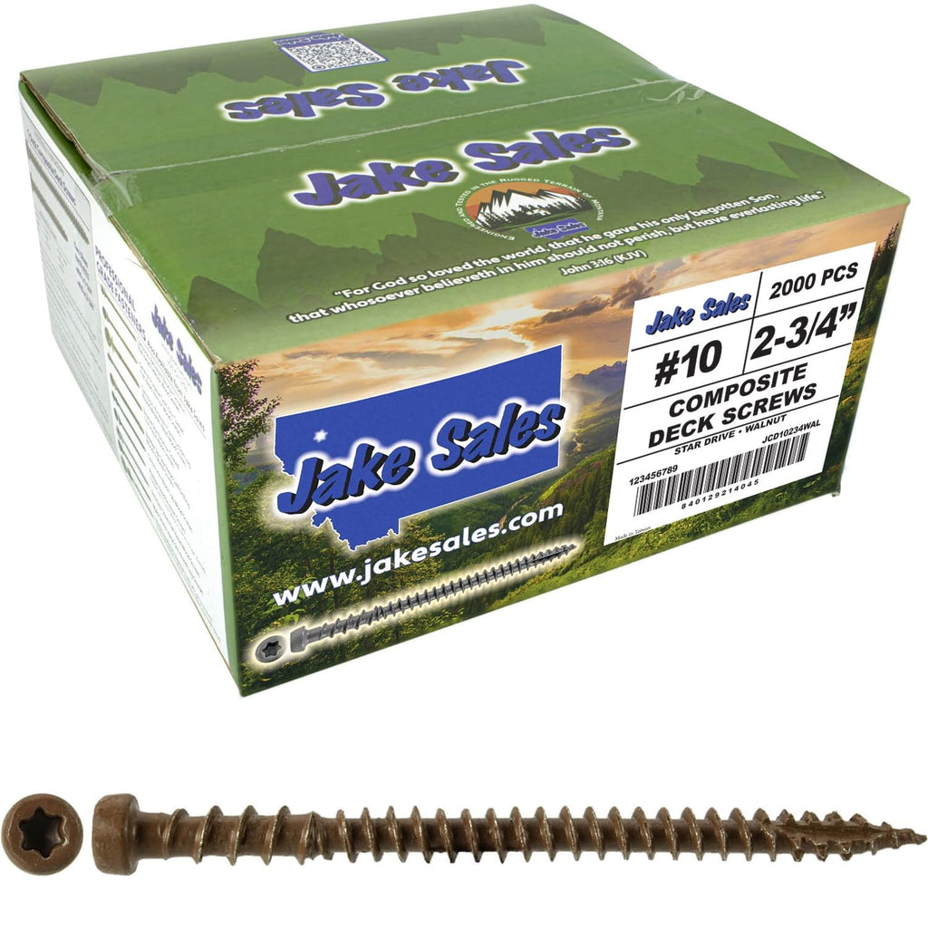Jake Sales #10 x 2-3/4' Walnut Colored Composite Decking Wood Screw with Torx/Star Drive Head - Decking Exterior Coated - AQC Lumber Compatible Full Box ~1750 Screws