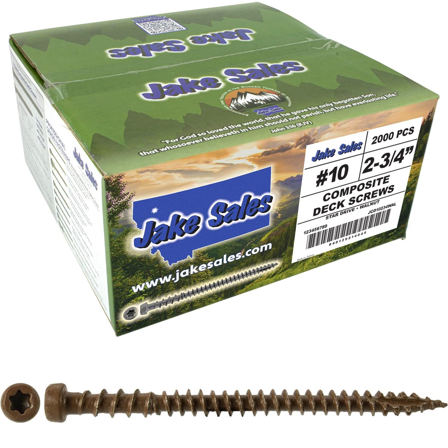 Jake Sales #10 x 2-3/4' Walnut Colored Composite Decking Wood Screw with Torx/Star Drive Head - Decking Exterior Coated - AQC Lumber Compatible Full Box ~1750 Screws