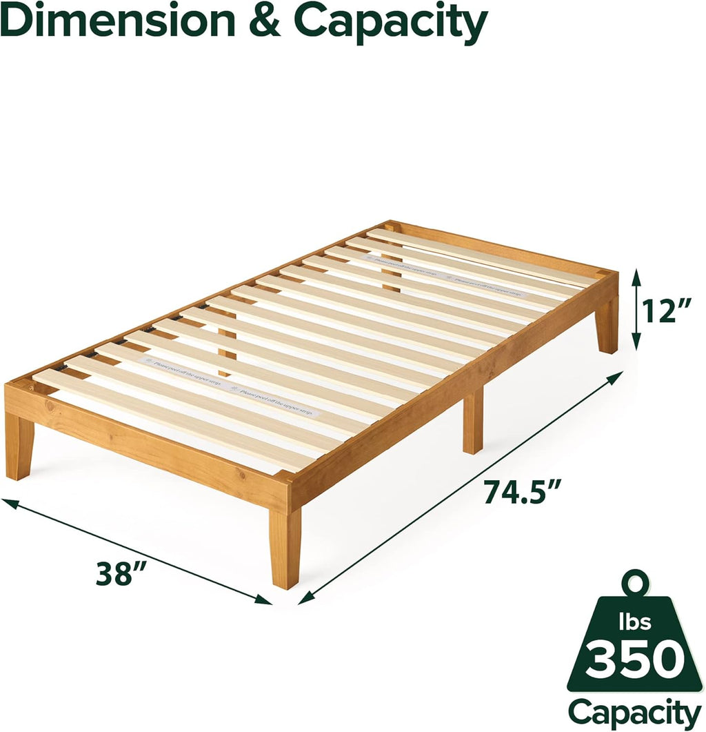Zinus Alexia Wood Platform Bed Frame, Solid Wood Foundation, No Box Spring Needed, Wood Slat Support, Easy Assembly, Rustic Pine, Twin