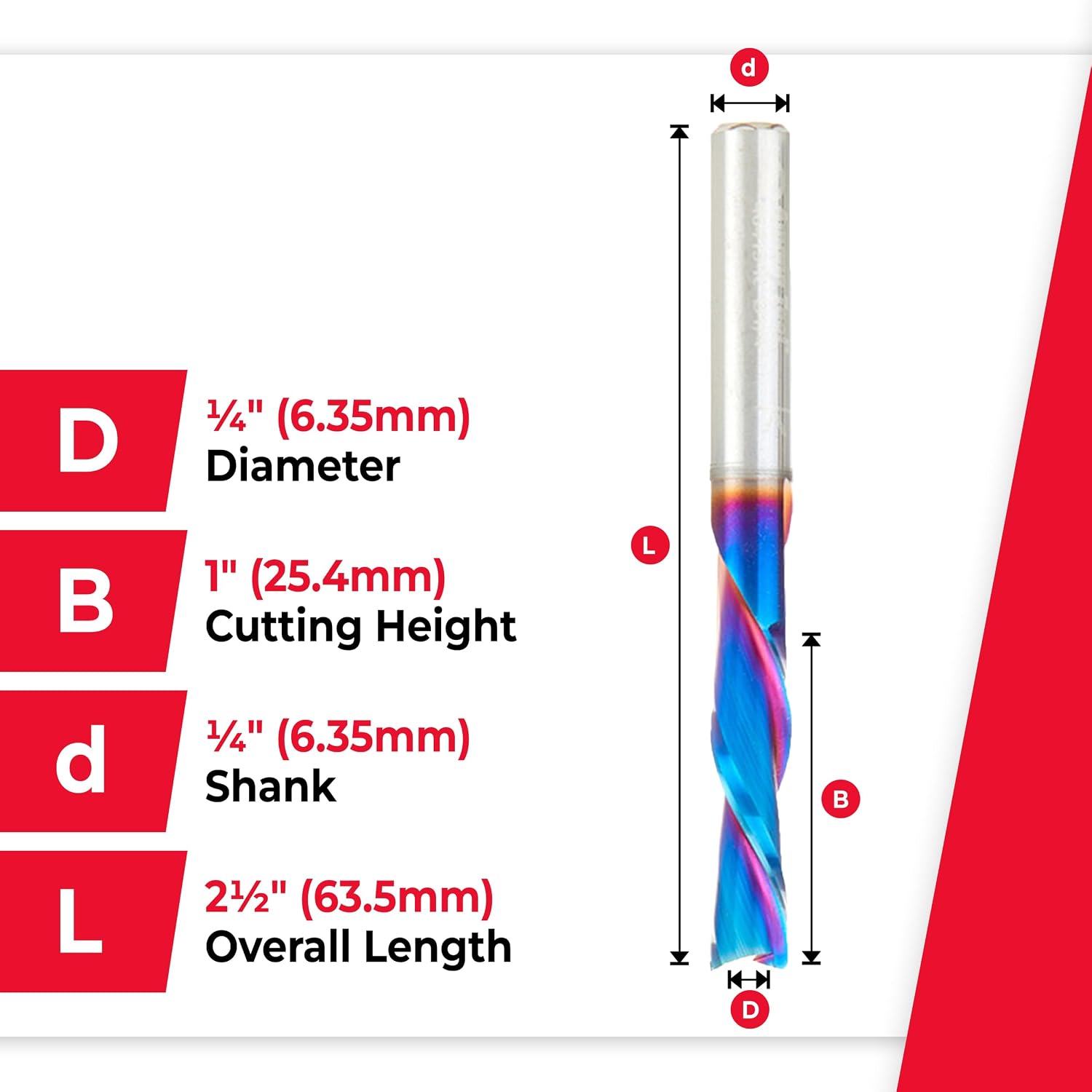 Amana Tool 46415-K-5, 5-Pack SC Spektra Extreme Tool Life Coated Spiral Plunge 1/4 Dia x 1 CH x 1/4 SHK 2-1/2 Inch Long Down-Cut Router Bits