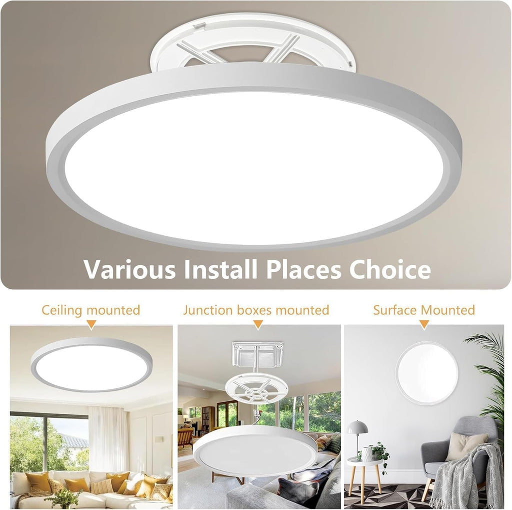 24 Inch Led Ceiling Light Flush Mount, 50W, 5480LM, 3000K/4000K/6000K CCT Selectable Super Slim White LED Ceiling Light, Close to Ceiling Round Flat Panel Light for Hallway, Bedroom, Kitchen, ect,2PK