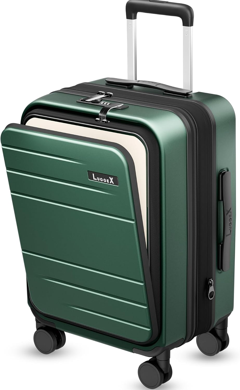 LUGGEX Carry On Luggage 22x14x9 Airline Approved, Expandable Polycarbonate Suitcase with Front Pocket (FX-Core, Green, 20 Inch)