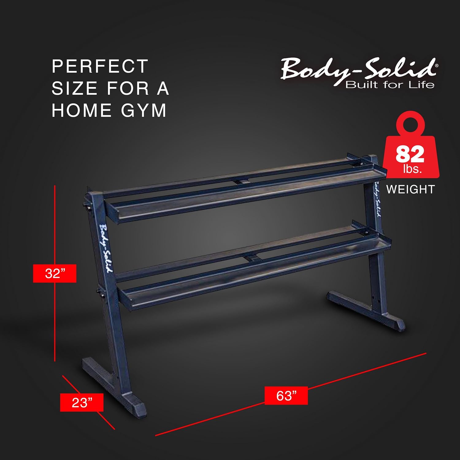 Body-Solid (GDR60B) 2-Tier Dumbbell Rack Stand Only, Heavy-Duty Dumbell Weight Storage Racks for Hand Weights, Home Gym Organizer Can Hold 5-50 lbs. Dumbbells