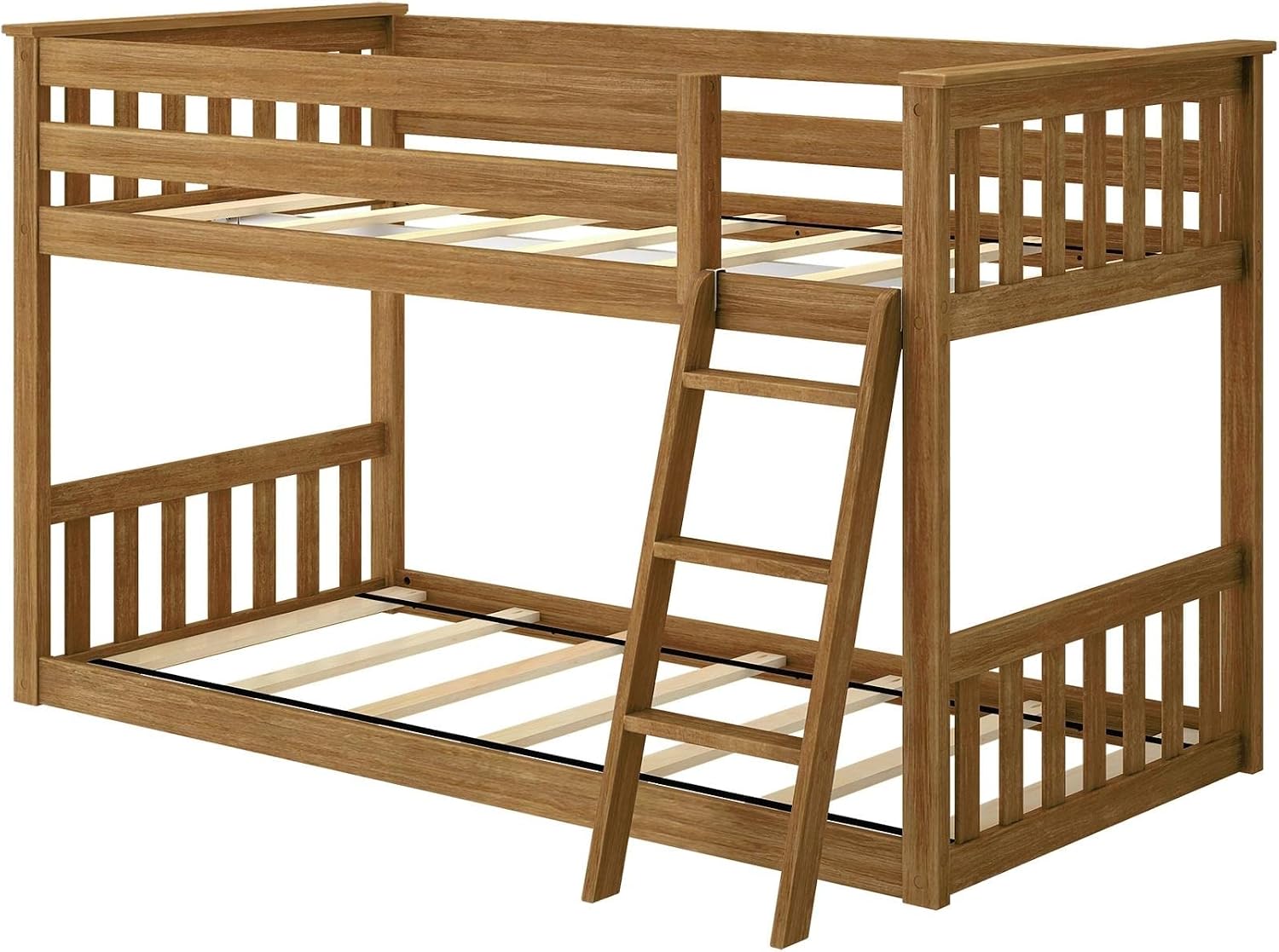 Max & Lily Twin Over Twin Low Bunk Bed with Ladder, Wooden Bunk beds with 14' Safety Guardrail for Kids,Toddlers, Boys, Girls, Teens, Bedroom Furniture, Pecan