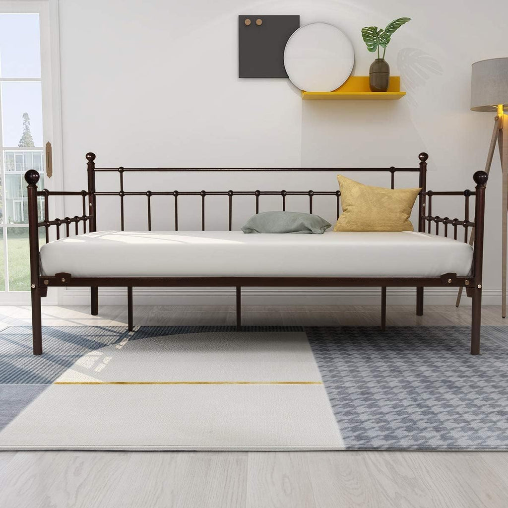 HOMERECOMMEND Metal Daybed Frame Twin Steel Slats Platform Base Box Spring Replacement Bed Sofa for Living Room Guest Room (Twin,Dark Copper)