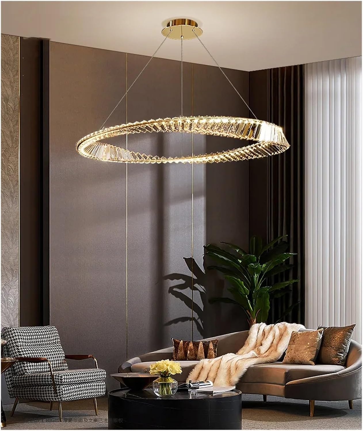 Living Room Led Dimmable Pendant Lights Luxury Gold Irregular Ring K9 Crystal Lamp Luminarias Fixtures ﻿, Kitchen