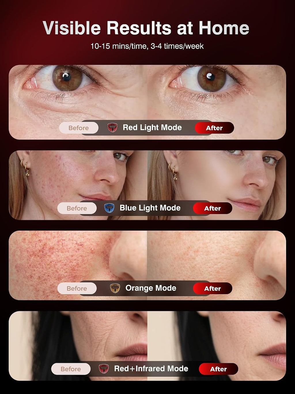 4D Wireless Red Light Therapy for Face, 328 LEDs 4 Modes LED Face Mask for Youthful Skin, 4000mAh 4Hours Rechargeable Smart Remote, Eye Protection, Skincare Wrinkles, Fine Lines, Dark Spots for Women