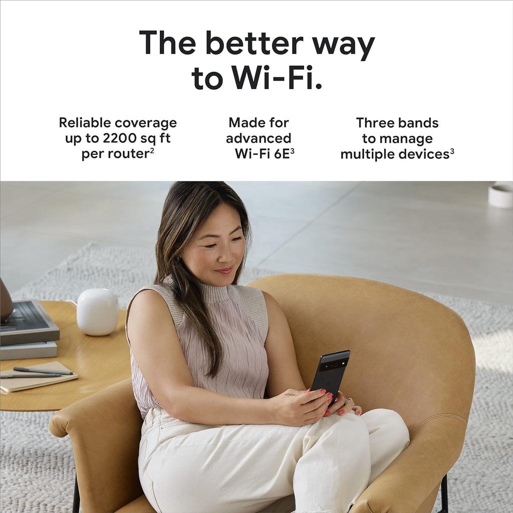 Google Nest WiFi Pro - Reliable Home Wi-Fi System with Fast Speed and Whole Home Coverage - Mesh Router - Snow (2 Pack) (Renewed)