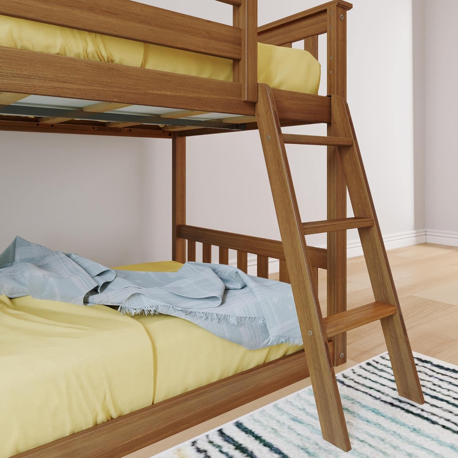 Max & Lily Twin Over Twin Low Bunk Bed with Ladder, Wooden Bunk beds with 14' Safety Guardrail for Kids,Toddlers, Boys, Girls, Teens, Bedroom Furniture, Pecan