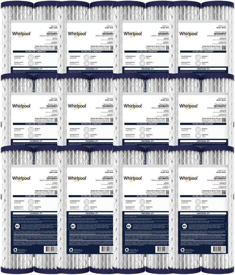 Whirlpool 10' x 2.5' Whole House Sediment Water Filters, WHKF-WHPL Pleated Filter, 20 Micron, NSF Certified Reduces Sand, Soil, Silt & Rust for Standard Filter Housings, 24-Pack