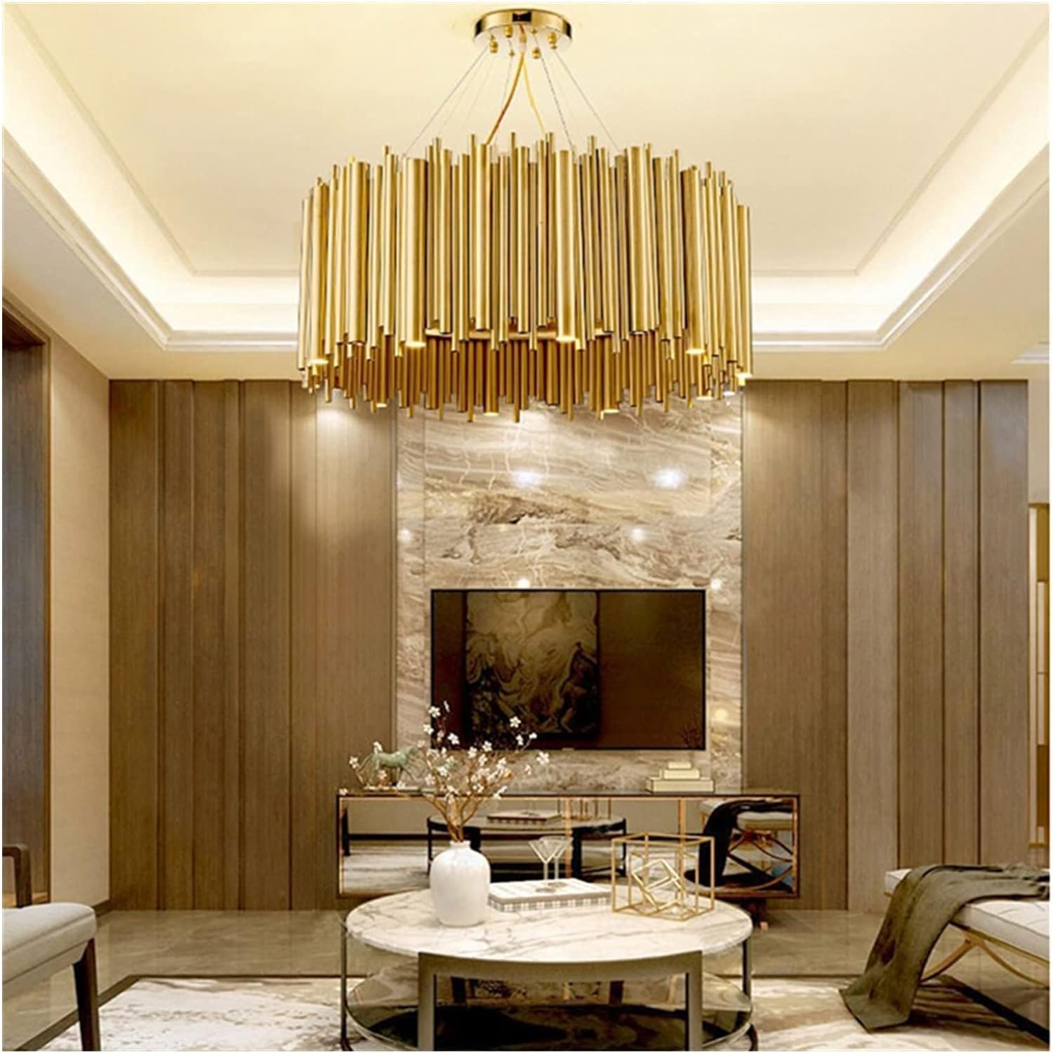 Modern Stainless Steel Chandelier Gold Round Tubes Lighting Luminaria Led,Chandeliers