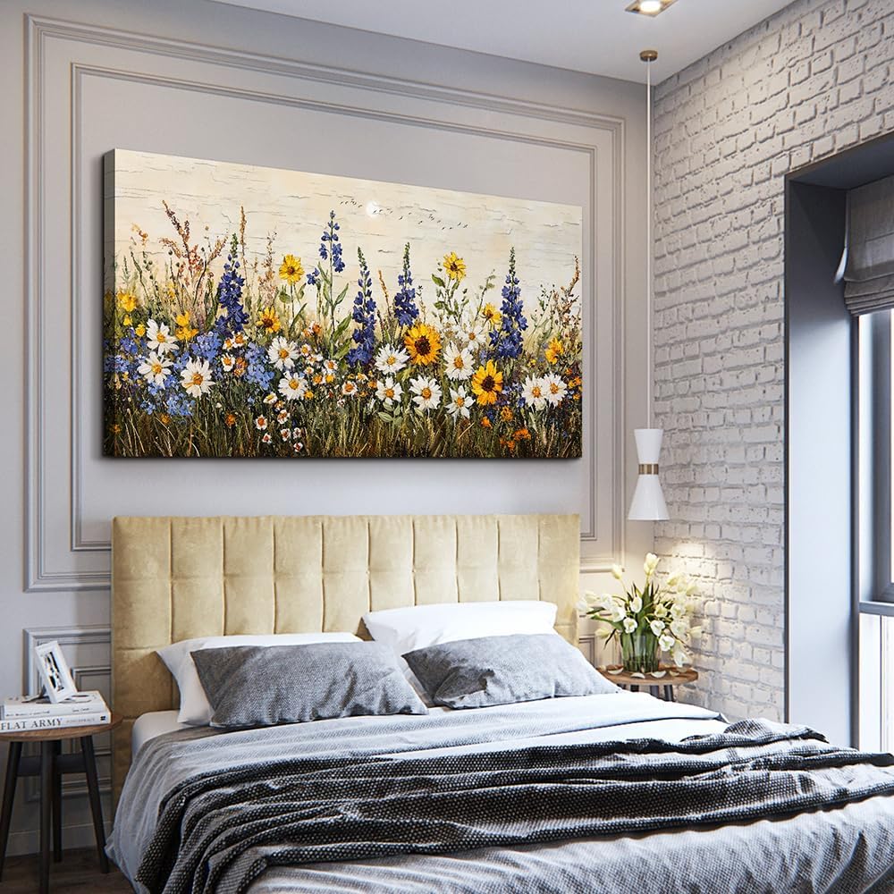 ERQINHUA Farmhouse Wall Decor For Living Room Large Canvas Wall Art For Bedroom Office Decorations Boho Wall Paintings Flowers Watercolour Pictures Printing Artwork Ready To Hang Home Decor 30'X60'
