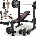 OPPSDECOR Adjustable Weight Bench Set with Squat Rack, 3 Sec Folding Workout Bench for Full Body Exercise, 600LBS All-in-One Bench Press with Leg Curl & Leg Extension, Incline Decline Flat Home Gym Bench for Teens Adults