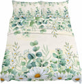Green Eucalyptus Leaves Cal King Sheet Set 4 Piece Bedding - Daisy Summer Botanical Farmhouse Breathable Comfy Cooling Bed Sheets & Pillowcase Sets, Hotel Luxury Flat Sheets Deep Pockets Fitted Sheet