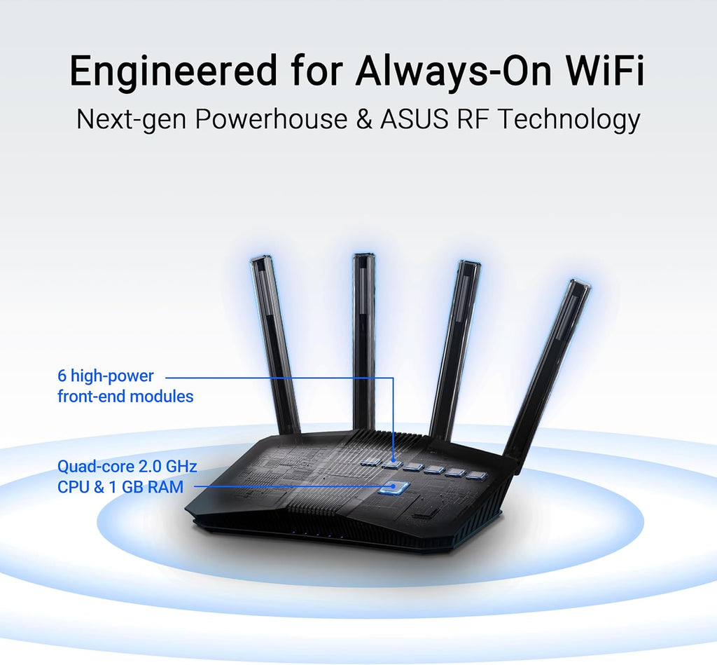 ASUS RT-BE82U WiFi 7 Router - Dual-Band, Up to 6.5 Gbps, Mesh + VPN Compatible, 3yr Warranty