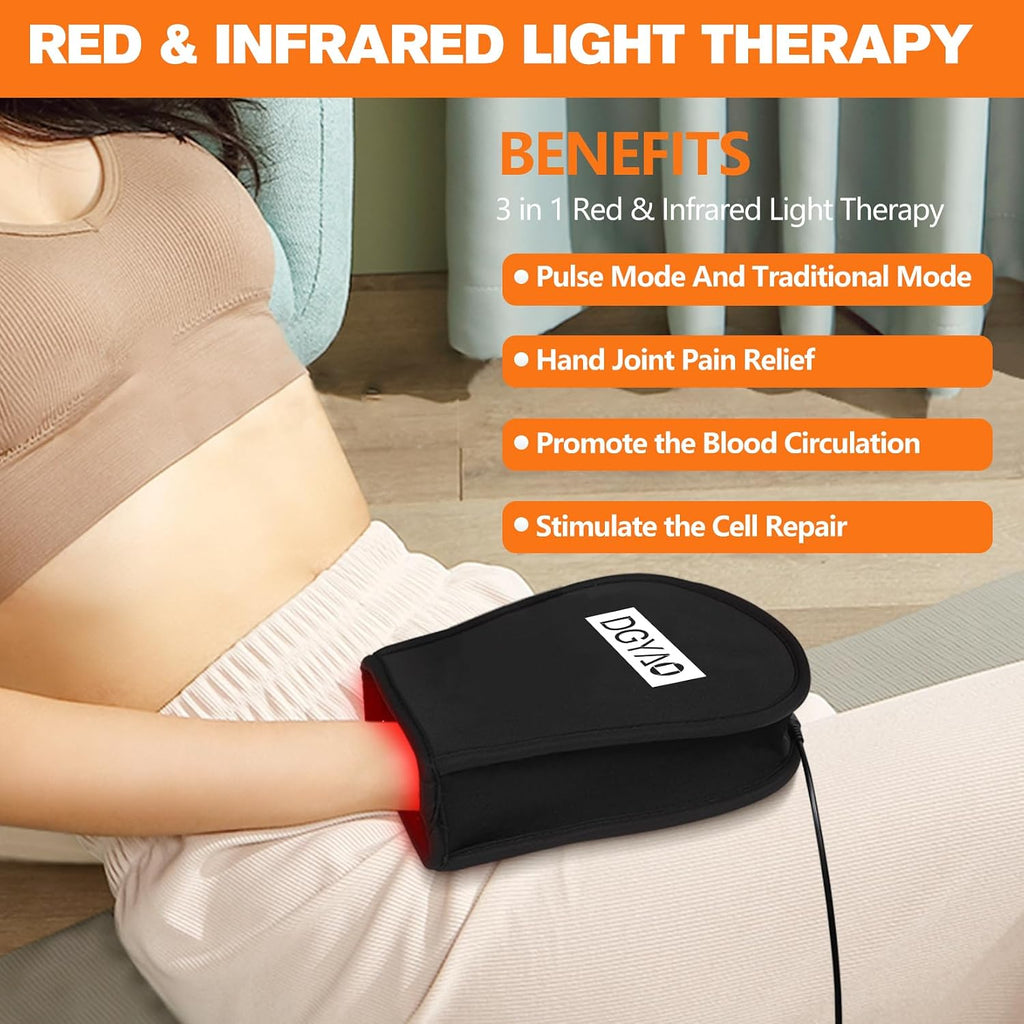 Red Infrared Light Therapy for Hand Pain Relief, 660nm & 880nm Infrared Hand Therapy Deep Penetrate Into Joint for Fingers Wrist Pain Relief, Double Side Design Pad Full Cover Hand LED Therapy
